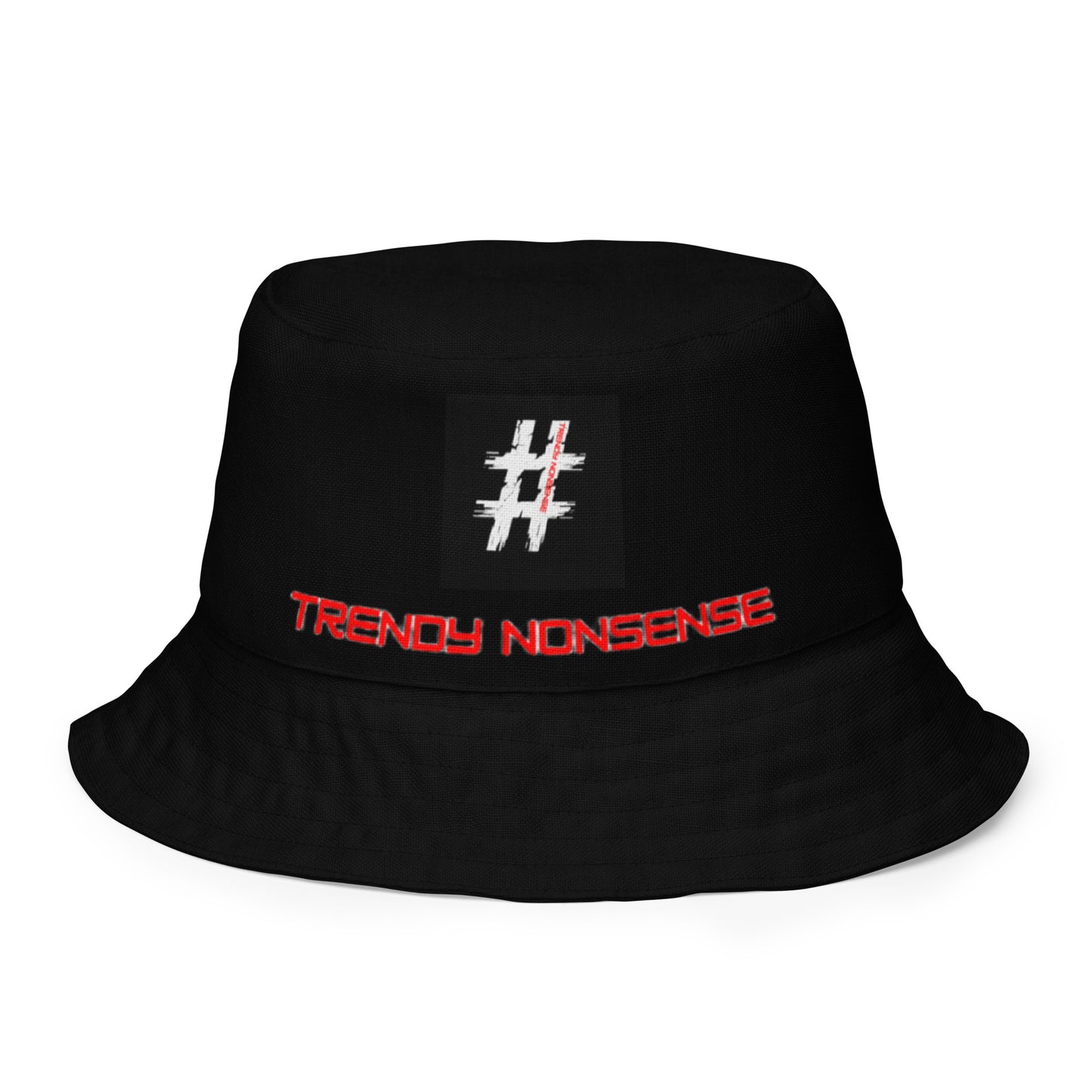 Reversible black and white bucket hat with Trendy Nonsense design — minimalist streetwear symbol of awareness, adaptability, and intent.