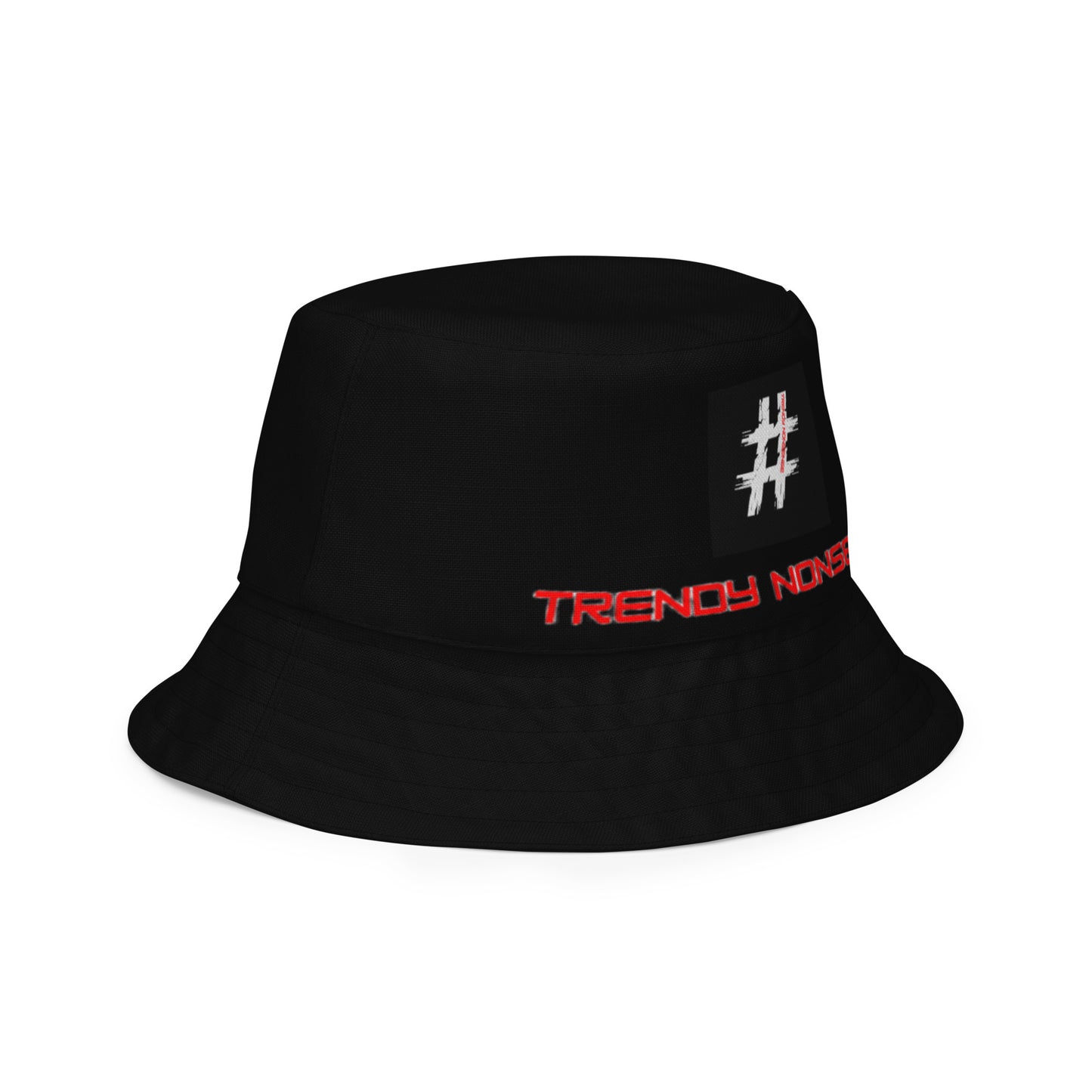 Reversible black and white bucket hat with Trendy Nonsense design — minimalist streetwear symbol of awareness, adaptability, and intent.