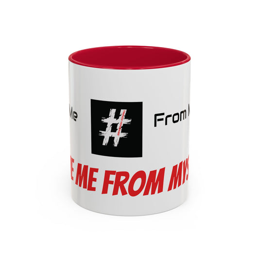 Ceramic mug with ‘Save Me From Myself’ graphic — subliminal reminder to never forget the battle starts from within, one sip at a time.