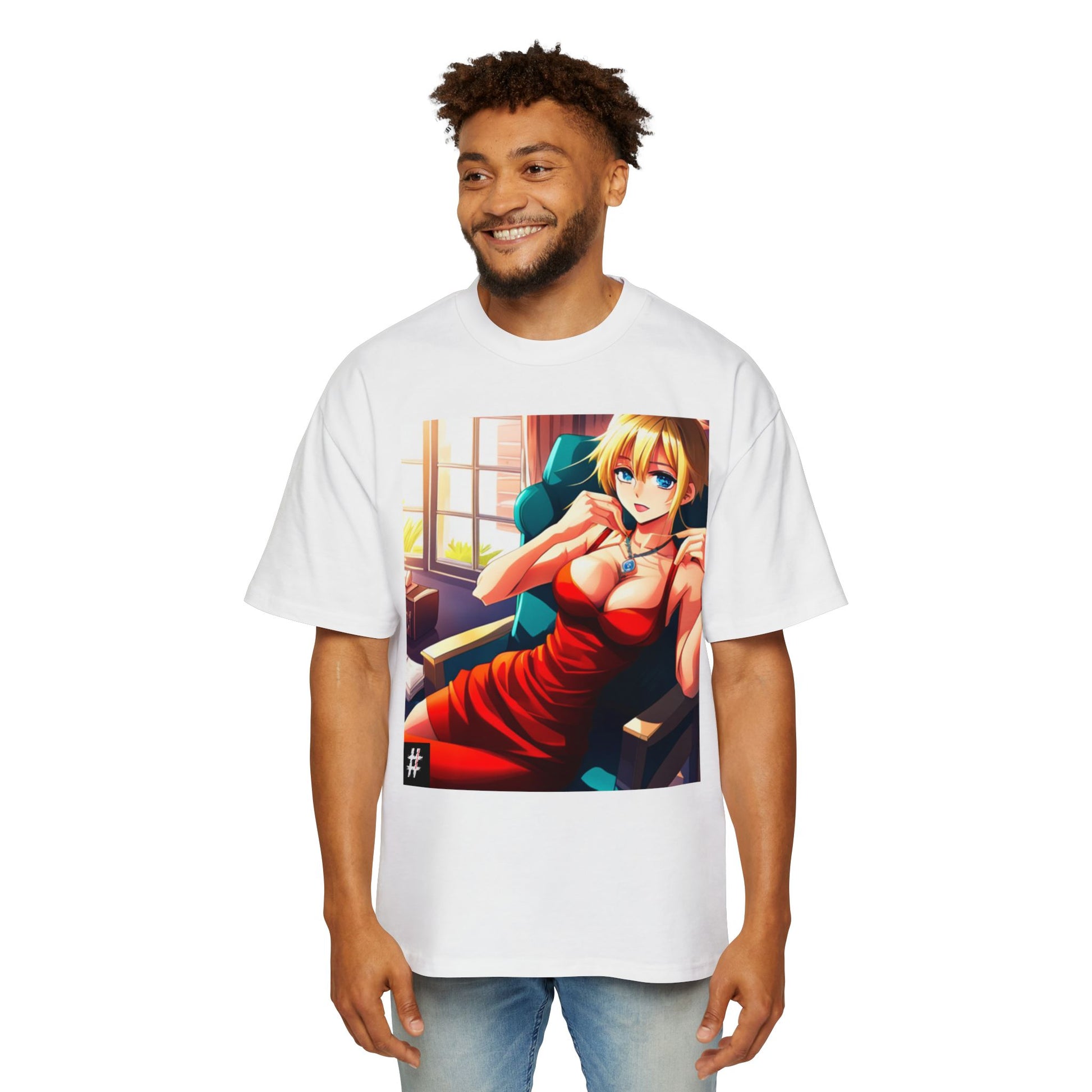 Man wearing Unisex Red Dress graphic tee — symbolic design about distraction, perception, and the cost of lost focus.