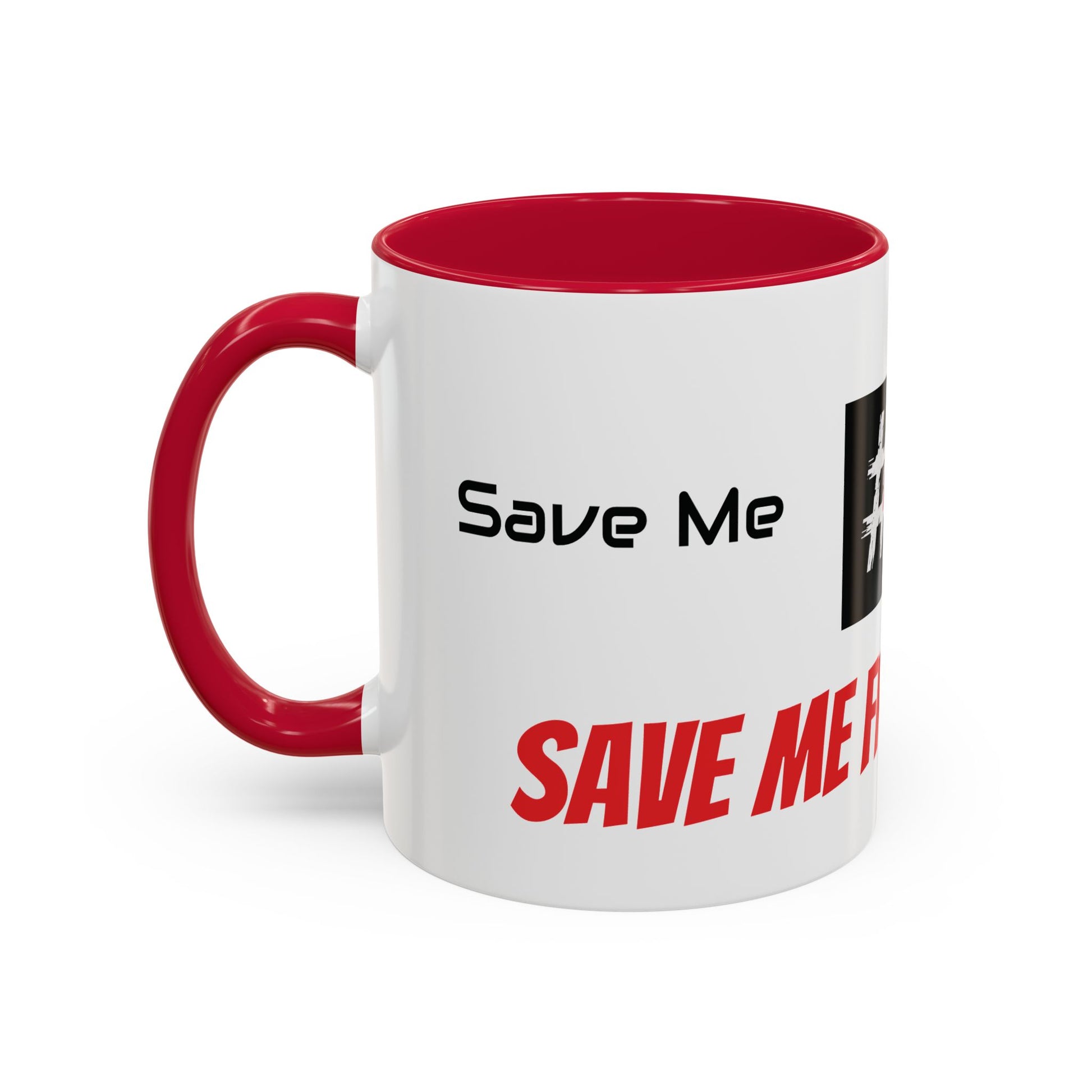 Ceramic mug with ‘Save Me From Myself’ graphic — subliminal reminder to never forget the battle starts from within, one sip at a time.