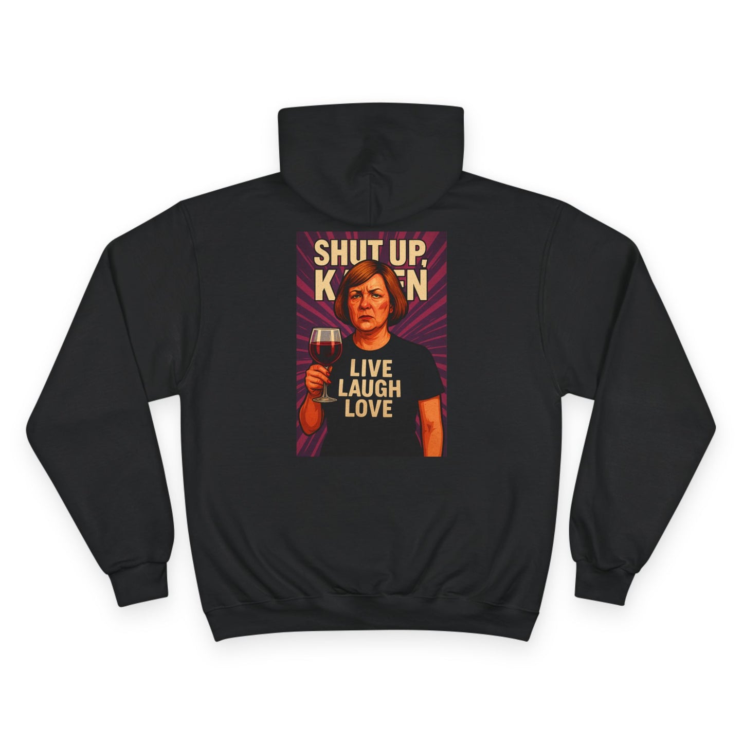 A black Unisex ‘Nobody Cares, Karen’ hoodie — satirical design mocking self-appointed morality police and modern conformity