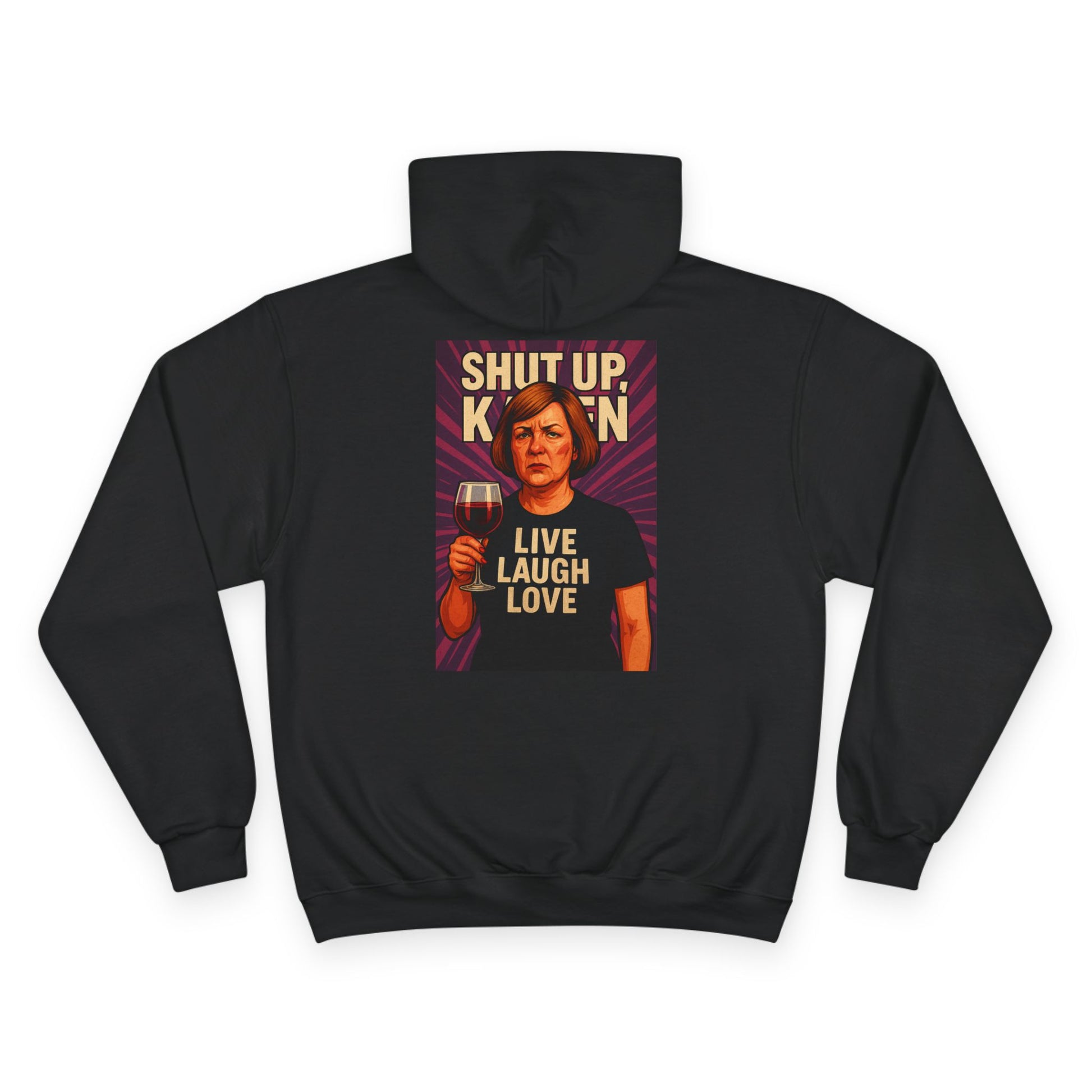 A black Unisex ‘Nobody Cares, Karen’ hoodie — satirical design mocking self-appointed morality police and modern conformity
