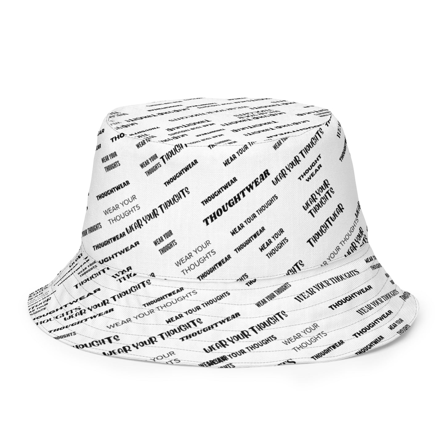 Reversible black and white bucket hat with Trendy Nonsense design — minimalist streetwear symbol of awareness, adaptability, and intent.