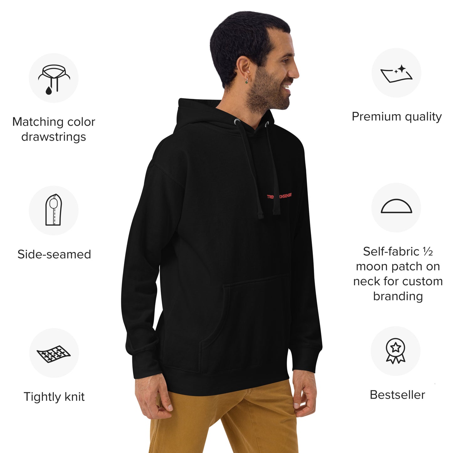 Man wearing a black Unisex ‘Don’t Live for Likes’ premium hoodie — bold anti-validation design reminding wearers that worth isn’t measured in hearts or followers.