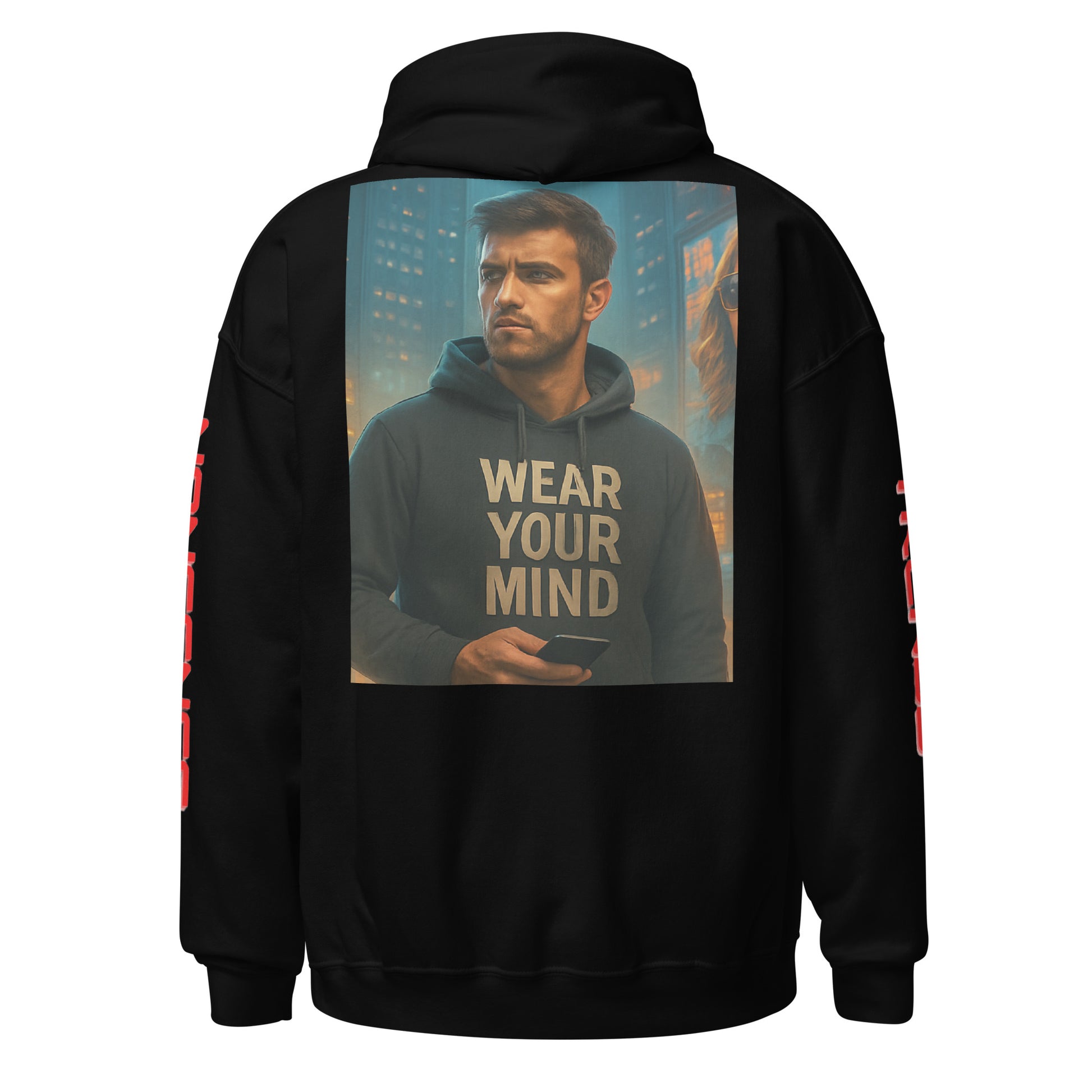 Black Unisex ‘Wear Your Thoughts’ hoodie — soft mid-weight fleece with minimalist design encouraging open expression and self-accountability.